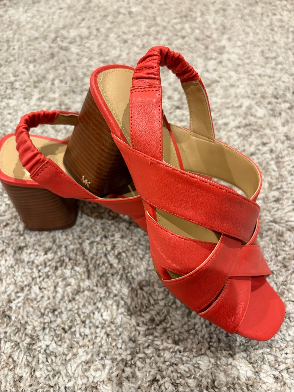 Michael Kors Coral-Red Slingback Block Heel Sandals